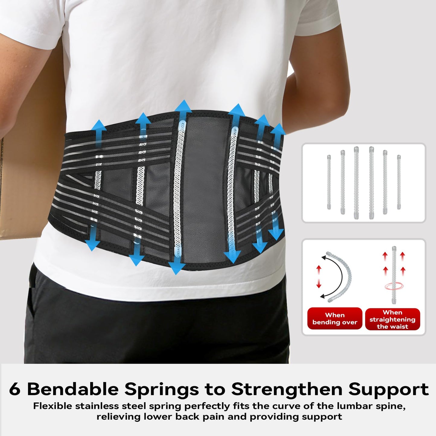 Umbilical Hernia Belt for Men and Women, Abdominal Binder Hernia Belt with 6 Stainless Steel Spring Support, Back Support with 2 Compression Tape, Adjustable Lumbar Support Brace Sciatica Pain Relief