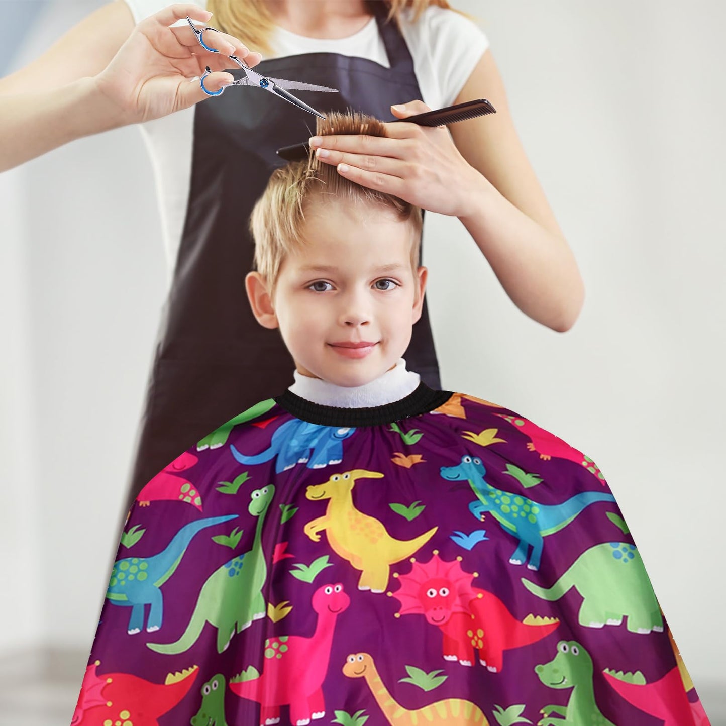 YELEGAI Kids Hair Cutting Cape (2 Pack) Professional Children Salon Barber Apron for Boys and Girls (Cartoon Dinosaur & Cartoon Space)