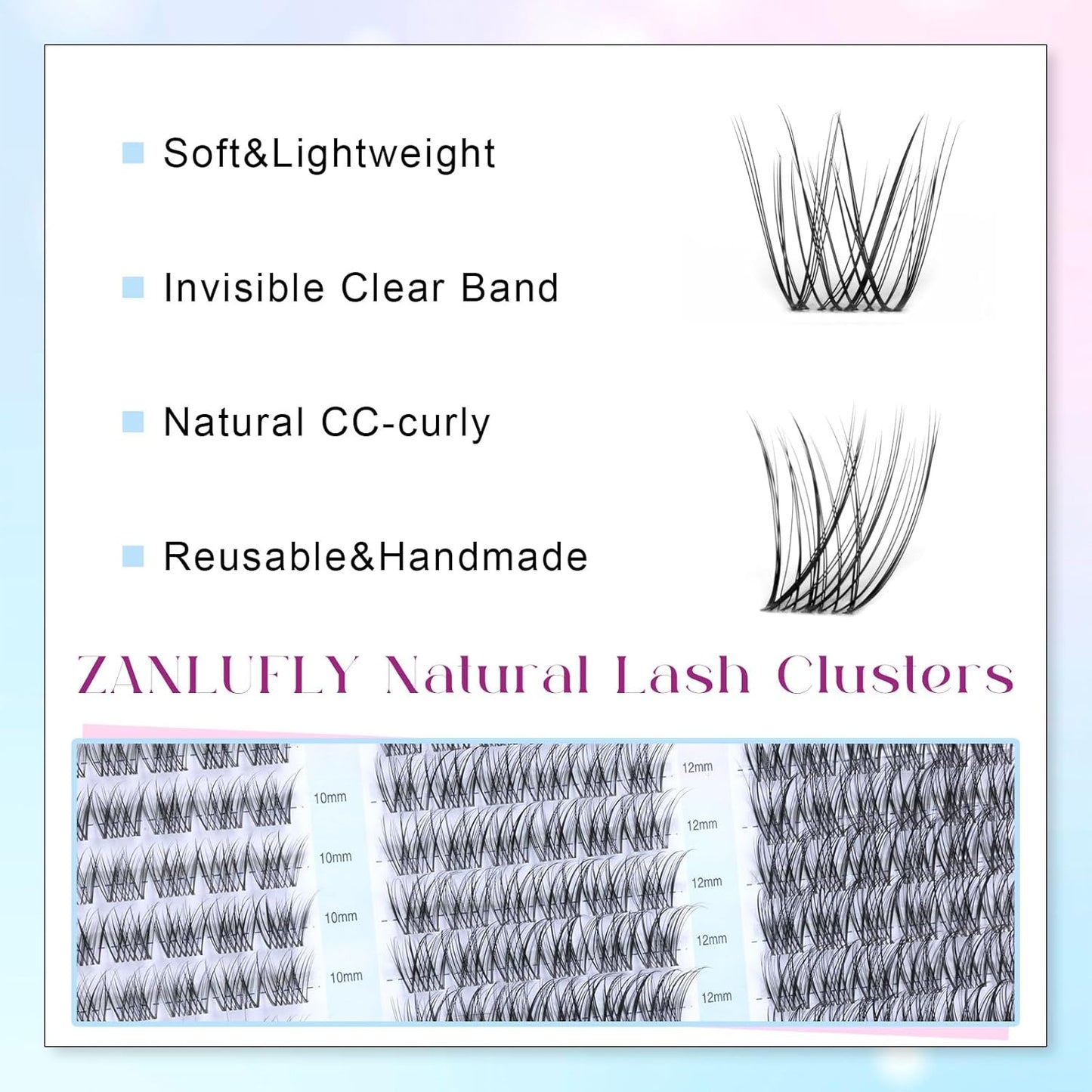 Zanlufly Wispy Eyelash Clusters - Natural CC-Curly Individual Lashes | 180 Pcs, 10-14MM DIY Extensions