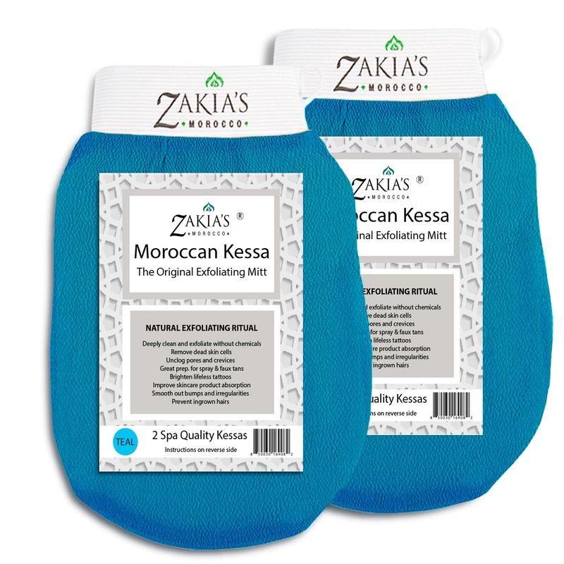 Original Kessa Mitt 2-Pack Teal | Exfoliate, Smooth & Renew Skin Naturally