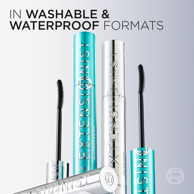 L'Oreal Paris Extensionist Mascara, Lengthening, Volumizing, and Curling Formula For a Lash Extension Eye Makeup Look, Washable Black