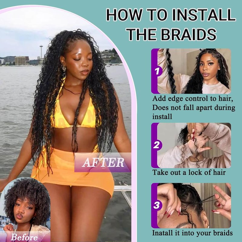 Skiennix 26-Inch Human Braiding Hair - 120g 12A Deep Wave Bulk Curly Bundles for Knotless Boho Braids | Natural Color, 3 Bundles/Pack