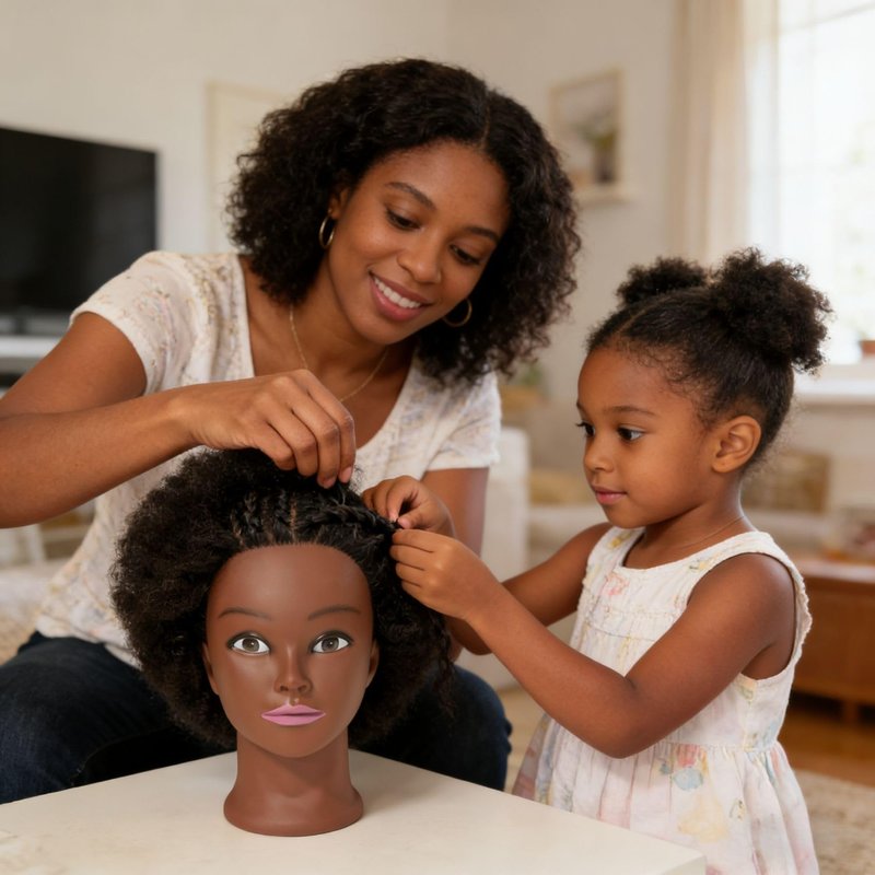 100% Human Hair Afro Curly Black Mannequin Head for Braiding, Cosmetology Training Mannequin Head with Stand for Hair Styling