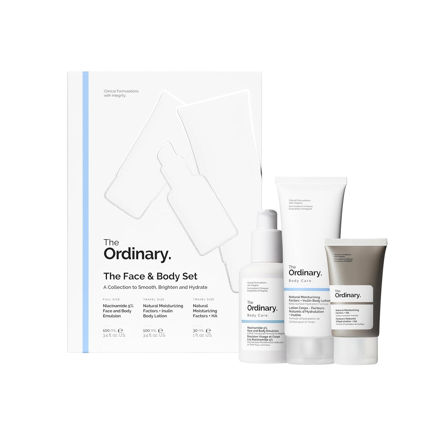 The Ordinary Face & Body Set - Daily Skincare Routine with Niacinamide 5% & Hydrating Body Lotion | Moisturizing Emulsion & Inulin