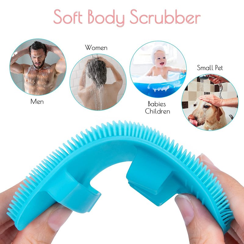 2 Pack Soft Silicone Shower Brush Body Wash Bath Exfoliating Skin Massage Scrubber, Dry Skin Brushing Glove Loofah, Fit for Sensitive and All Kinds of Skin(Gray+pink)
