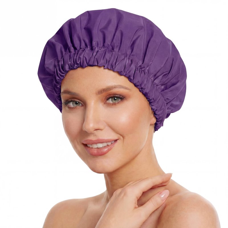 Reusable Shower Cap for Women, Large Waterproof Shower Bonnet with Elastic Band, Washable Bath Hair Cap for Long, Curly Hair, Braids, Daily Shower, Home Spa, Travel(Dark Purple)