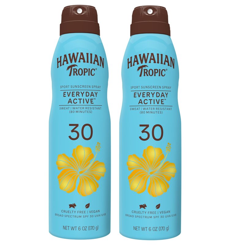 Hawaiian Tropic Everyday Active Clear Spray Sunscreen SPF 30| Hawaiian Tropic Sunscreen Spray SPF 30, Sunblock, Oxybenzone Free, 6oz each Twin Pack