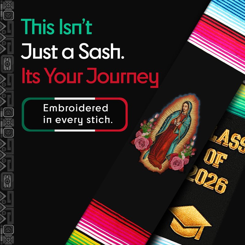 Deluxe Mexican Graduation Sash 2026 | Embroidered Virgin Mary Estolas de Graduacion 2026 | Authentic Mexican Sash Virgen de Guadalupe