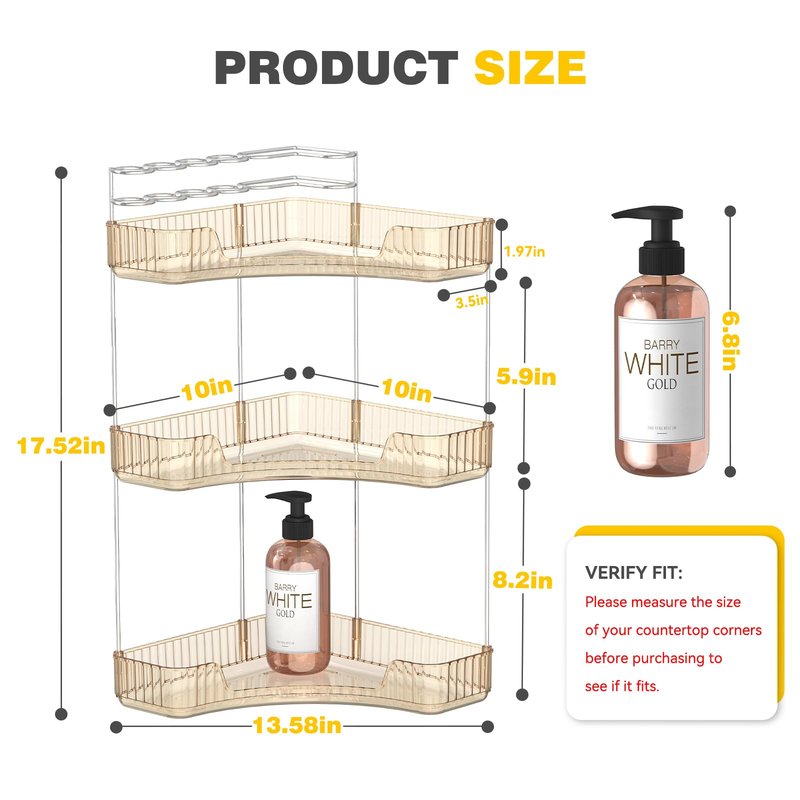 Asayuee 3-Tier Corner Bathroom Counter Organizer with Top Toothbrush Holders,Large Makeup Organizer Countertop with Brush Holder,Skincare Organizers Corner,Exquisite Vanity Organizer (Gold, 3 Tier)