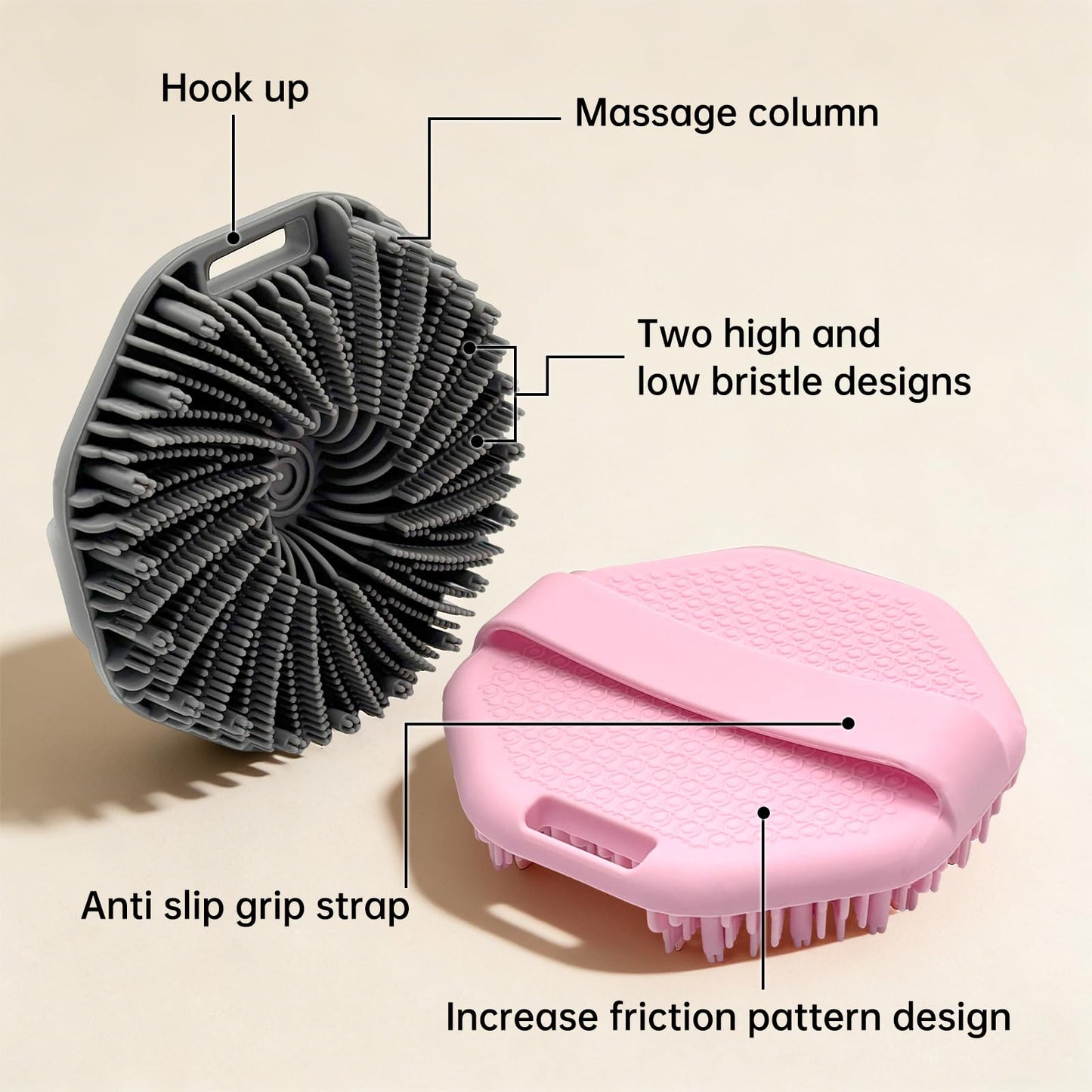 2Pcs Silicone Body Scrubber,Food-Grade Scrubbies for Body Gentle Exfoliation Anti Slip Grip,Silicone Loofah Silicones Shower Scrubber Silicones Body Brush,Shower Brush Suitable for All Skin Types
