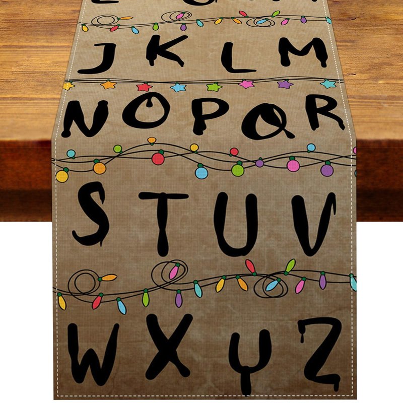 Heyfary Stranger Alphabet Table Runner Rustic Halloween Spooky Birthday Party Decorations Horror Home Kitchen Dining Room Island Decor (13" x 72")