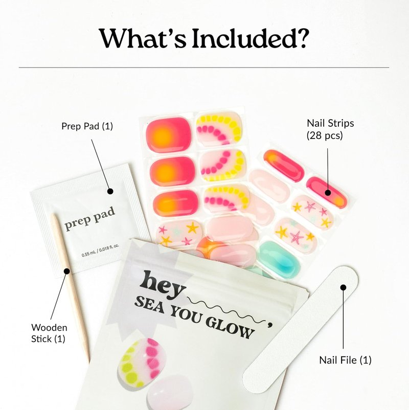 Heyhae Semi Cured Gel Nail Strips - Neon Ombre, Easy Apply & Remove | 28 Strips, Prep Pads & Nail File Included