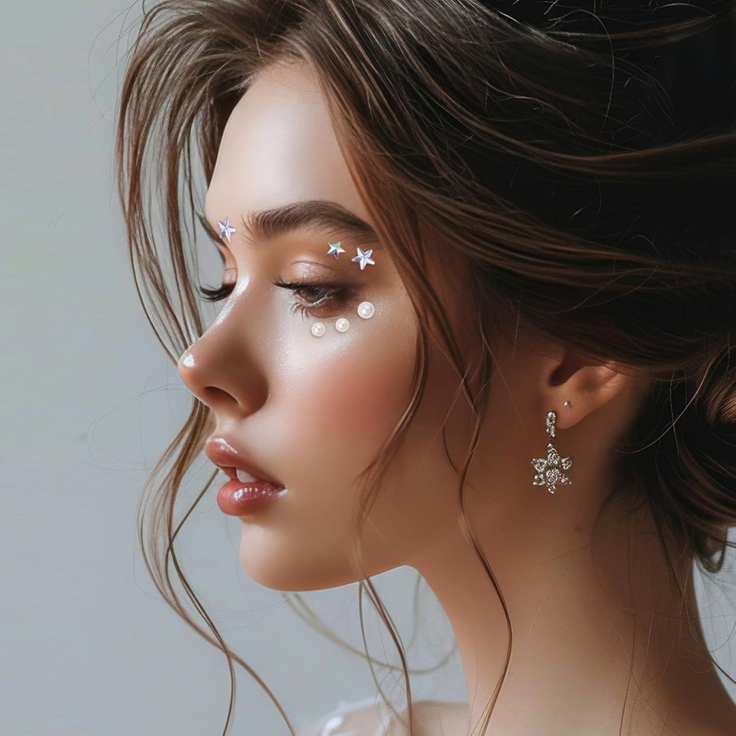 Star Face Jewels Stickers - Acrylic Moon & Pearl Rhinestone Gems for Makeup | 2 Sheets for Rave & Body Art
