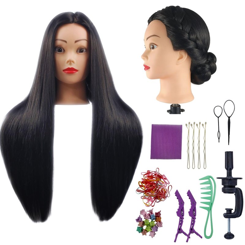 Mannequin Head with 28 inch Hair to Practice Hairstyling Braiding Cosmetology Training Head Mannikin Doll Head for Hairdresser Beginner Learning Teaching