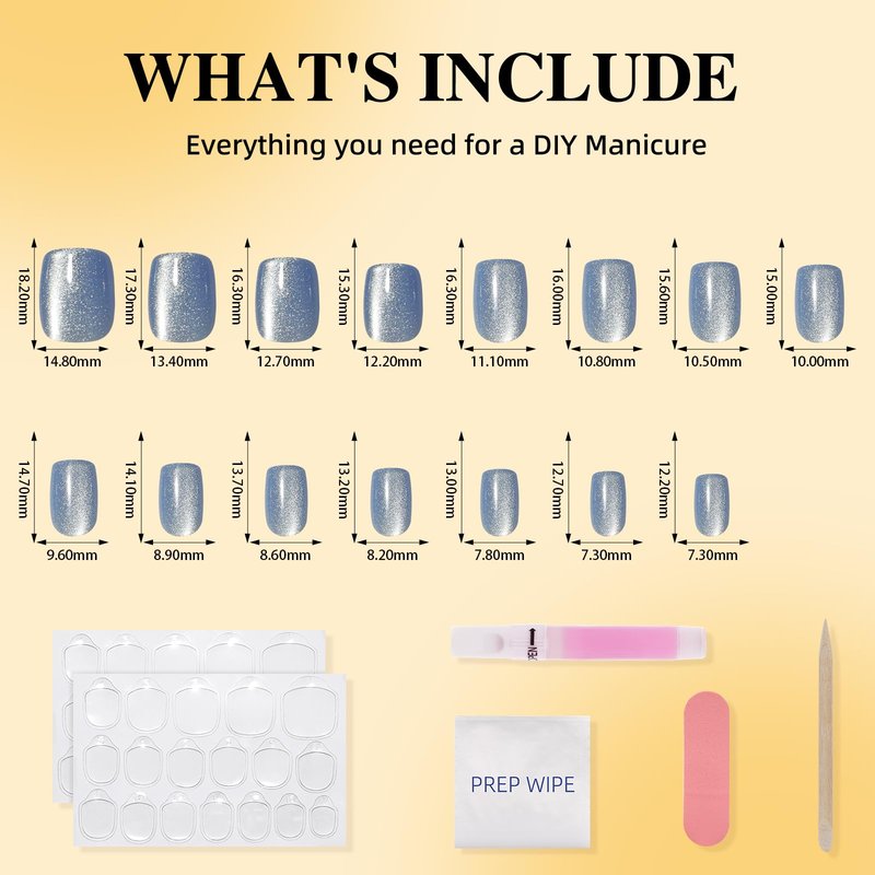 Leefrei Press On Nails, Short Square Blue Press on Nails Arctic Glazed Nails Press Ons for Women DIY Fake Nails Kit with Glue, Glossy Reusable Glue on Nails Short in 15 Sizes - 30pcs, Arctic Glaze