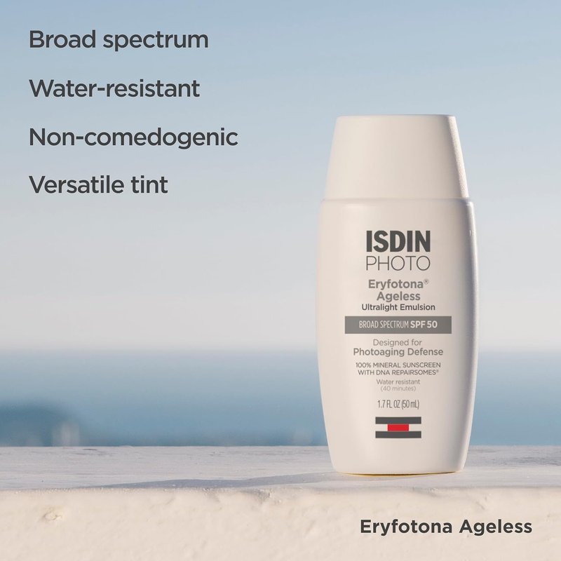 ISDIN Eryfotona Ageless Tinted Mineral Sunscreen SPF 50 - Anti-Aging Face Protection with Zinc Oxide & Vitamin E | Universal Tint, No White Cast