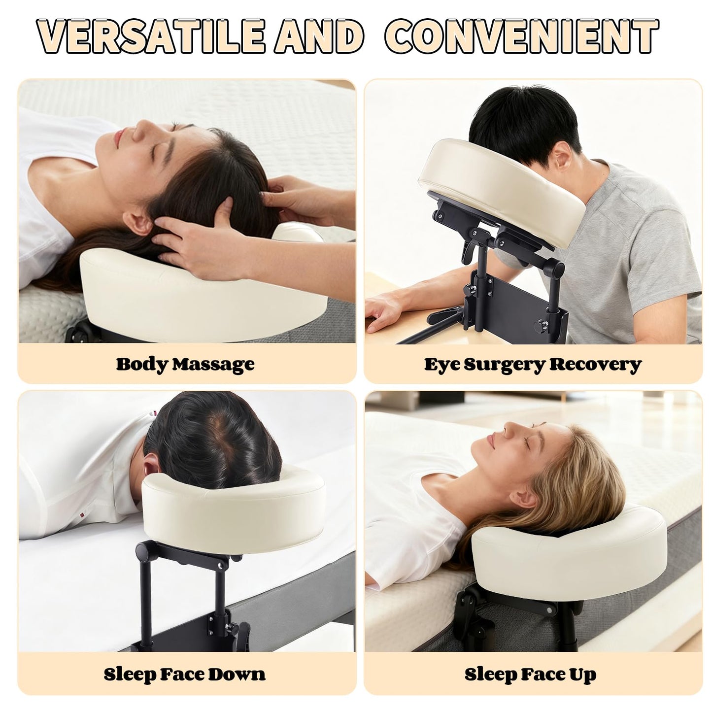TOROKOM Adjustable Headrest Face Pillow Cradle, Massage Home Mattress Top Massage Kit Face Pillow Cradle & Face Cushion Support Bracket（White）