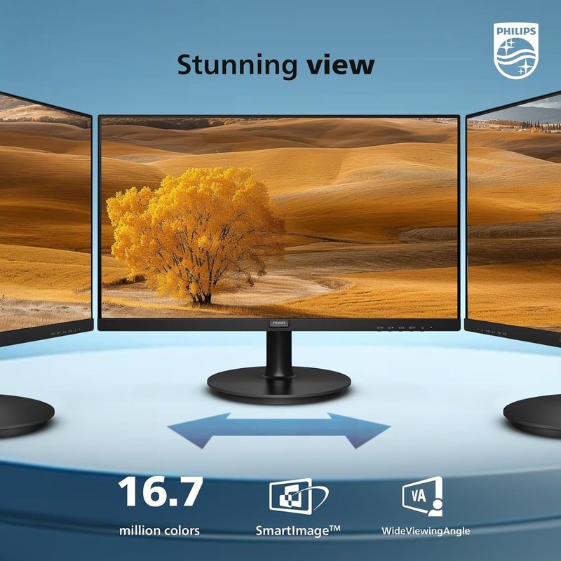 Philips 24-Inch Full HD Computer Monitor - 100Hz, Frameless Design, Eye Care | VESA, HDMI, VGA Ports