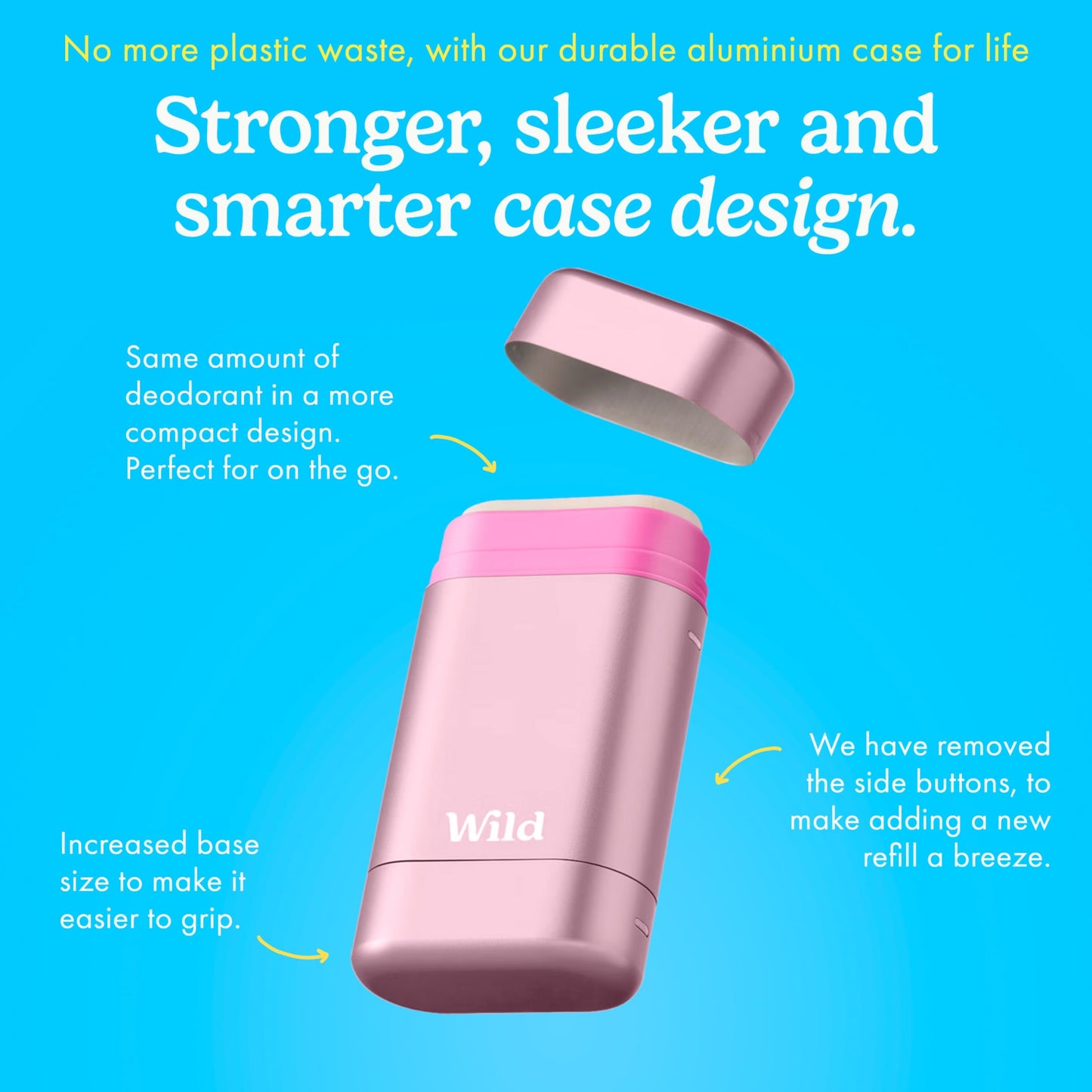 Wild Aluminum Free Deodorant for Women Starter Kit - Refillable Stick Deodorant with Pink Applicator Case & Fresh Cotton and Sea Salt Scented Refill (1.4oz) - Long Lasting Protection - Vegan Friendly