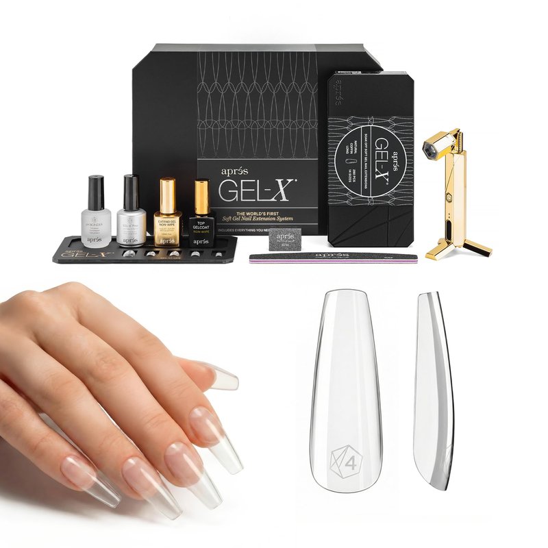 Aprés Gel-X Professional Nail Extension Starter Kit, 14 Sizes 00-9 w/ Half Sizes, Soft Gel-X Tips, HEMA/TPO-Free (Natural Coffin Long)