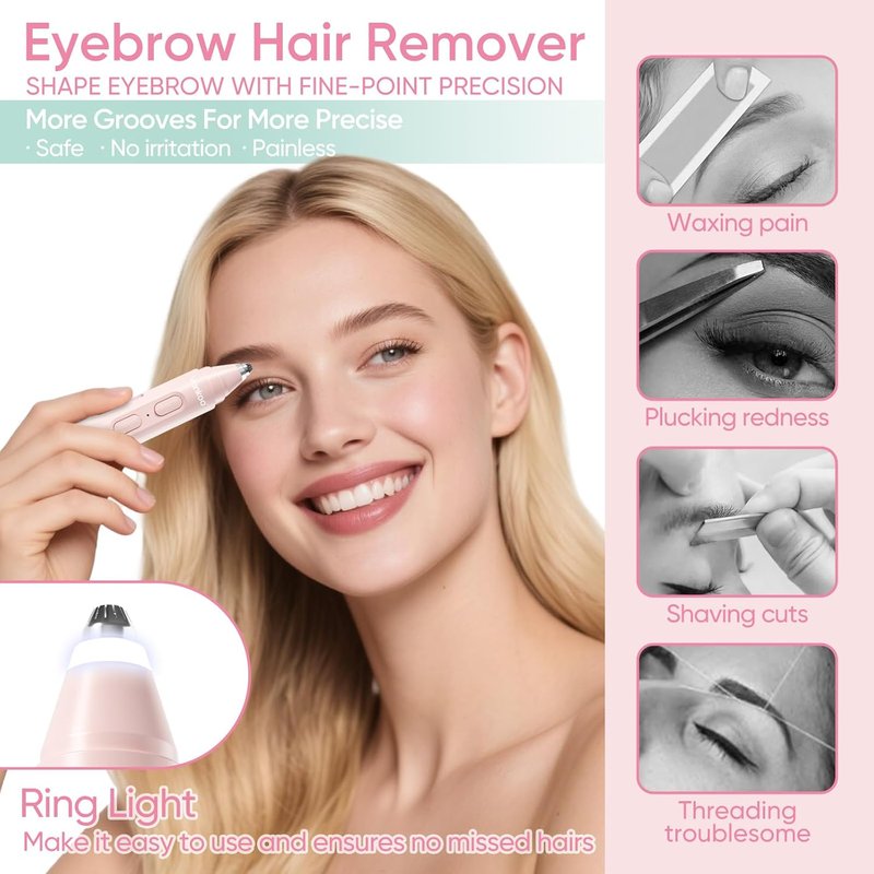 Skiennix Facial Hair Remover - 2-in-1 Eyebrow & Face Trimmer with LED Light - Rechargeable & Painless Hair Removal for Flawless Skin