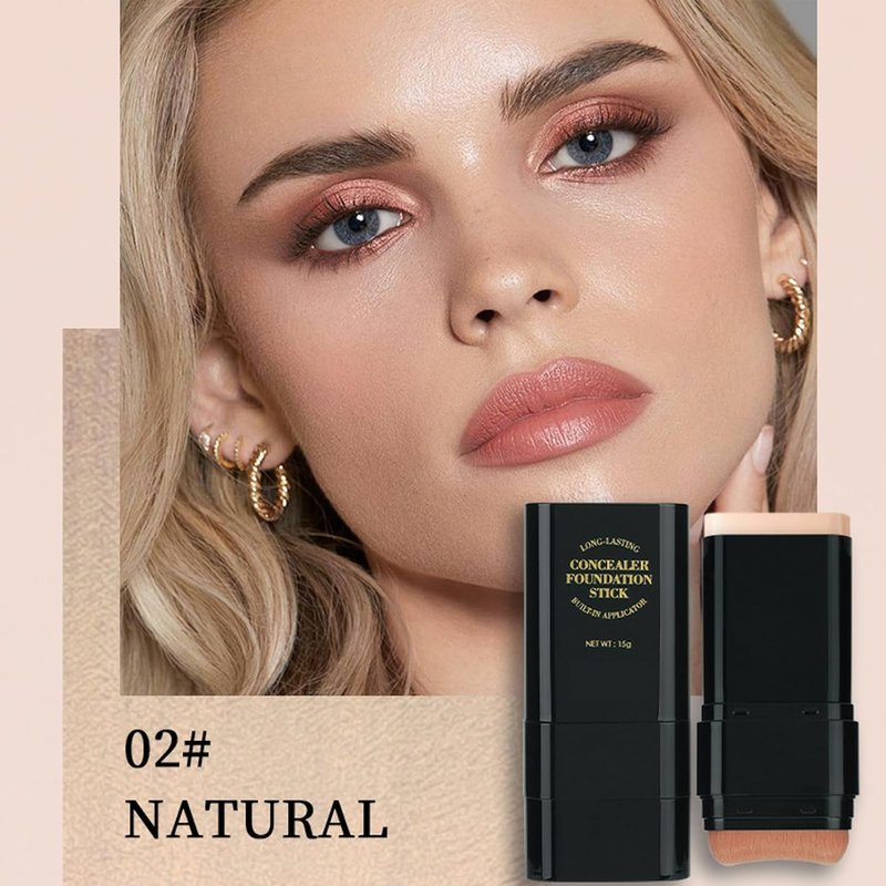Skiennix Foundation Stick - 2-in-1 Dual-Ended Long-Lasting Concealer & Contour | Waterproof, Full Coverage Matte Finish (02# Natural)