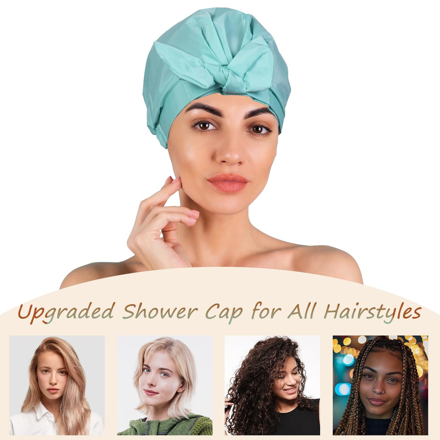TUVATU Shower Cap for Women Reusable Waterproof, Large Satin Shower Bonnet, Washable Bath Hat for Long Hair, Braids, Curly Hair, Aqua