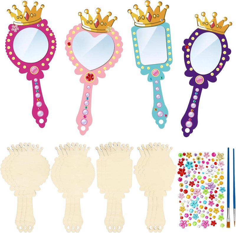 Fennoral 12 Pack Wooden Mirror Craft Kit - DIY Princess Hand Mirrors for Kids' Art Activities | Perfect Party Supplies