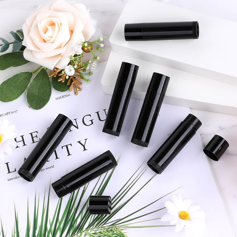 GBACHOOSE 100Pack Plastic Lip Balm Tubes 5ml/5g Black Lip Balm Containers, Chapstick Tubes Empty with Filling Tray and Spatula, Rotating Type Refill Lip with Cap for DIY