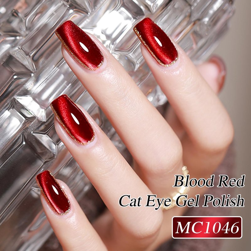 Cat Eye Gel Polish - 0.5 OZ Magnetic Holographic Glitter | Blood Red 15ML Translucent Jelly Color for Salon & DIY Nails