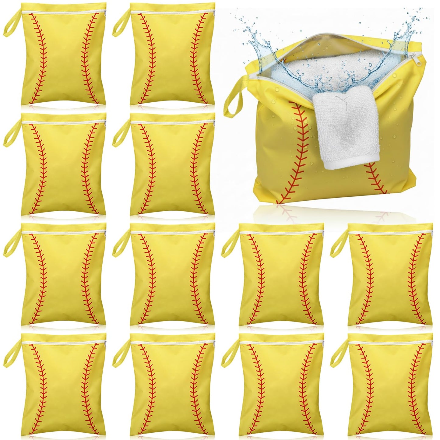 Ribbonlic 12 Pcs Softball Wet Dry Bag Gifts Bulk, Softball Team Wet Dry Bag with Handle Zipper, Beach Pool Waterproof Toiletry Organizing Pouches for Women Player Travel Team Gifts