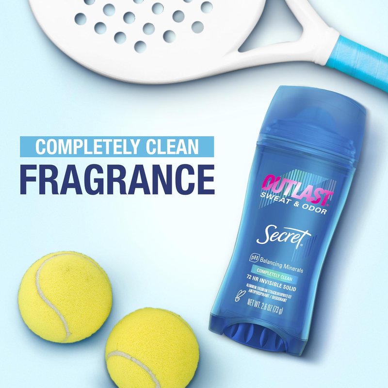 Secret Outlast Antiperspirant Deodorant for Women, 72hr Sweat & Odor Protection, PH Balancing Minerals, Invisible Solid, Completely Clean Scent, 2.6 oz (Pack of 4)