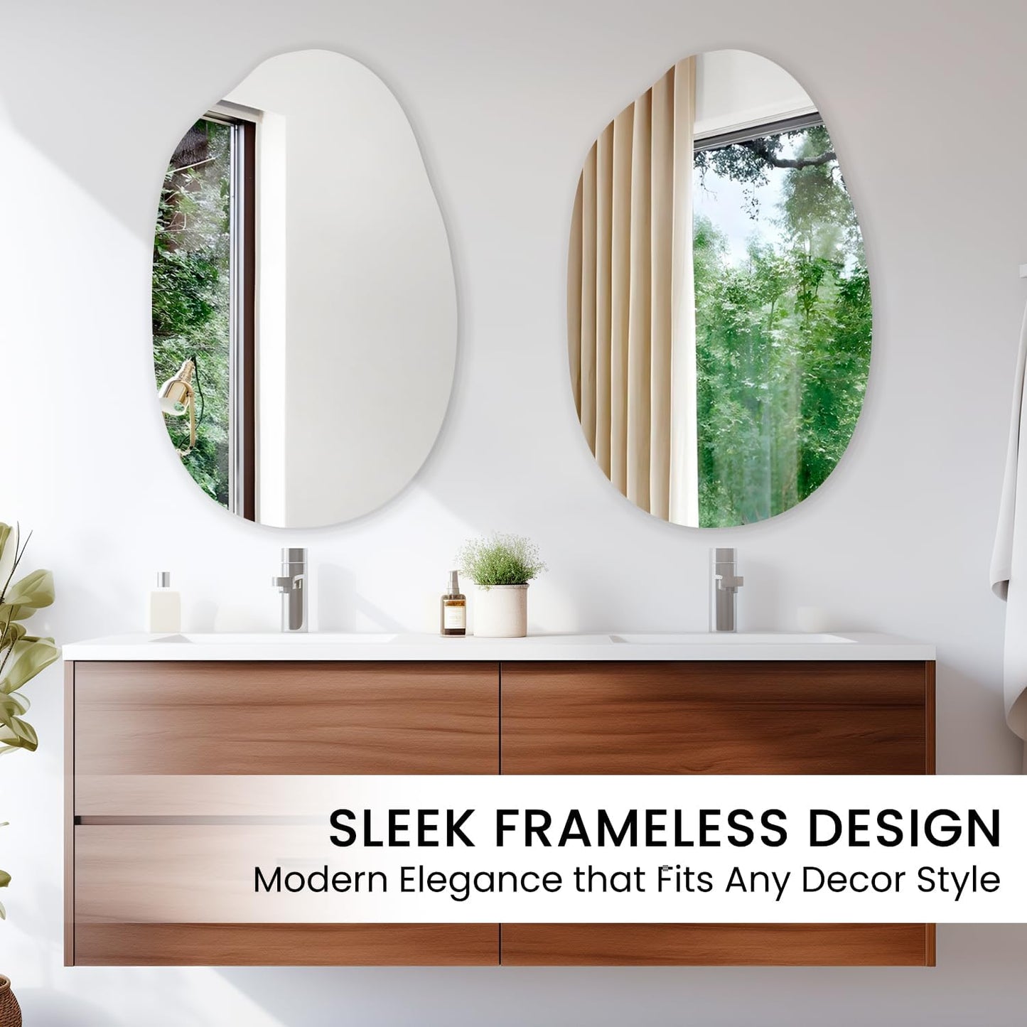 VASUHOME Frameless Bathroom Mirror - Irregular Design, 24 x 36 Inch Wall Mounted | Stylish Vanity Decor