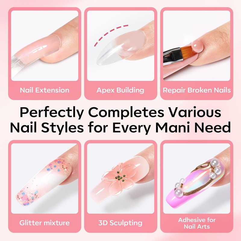 Modelones Poly Gel Nail Kit 3 Colors Clear White Apricot with Slip Solution Dual Nail Forms Top Base Coat Extension Builder Gel Polygel Toenail Kit DIY Nail Art Salon Use