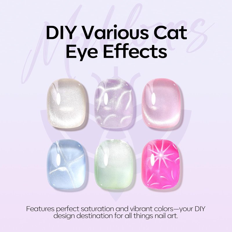 Modelones Cat Eye Gel Nail Polish, 6 Colors Glitter Summer Pink Blue Green Blue Gel Polish Set with Magnet Sparkle Translucent Nail Polish Kit Soak Off Led Nail Art Manicure Salon DIY Gifts