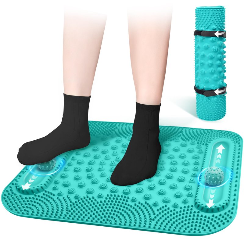 GEENOA Foot Massage Mat with Two Massage Balls, 5-Zone Acupressure & Reflexology Mat for Various Stimulation, Portable Pressure Point Pad for Feet Relaxation, Pain, Fatigue Relief((Lake Blue)