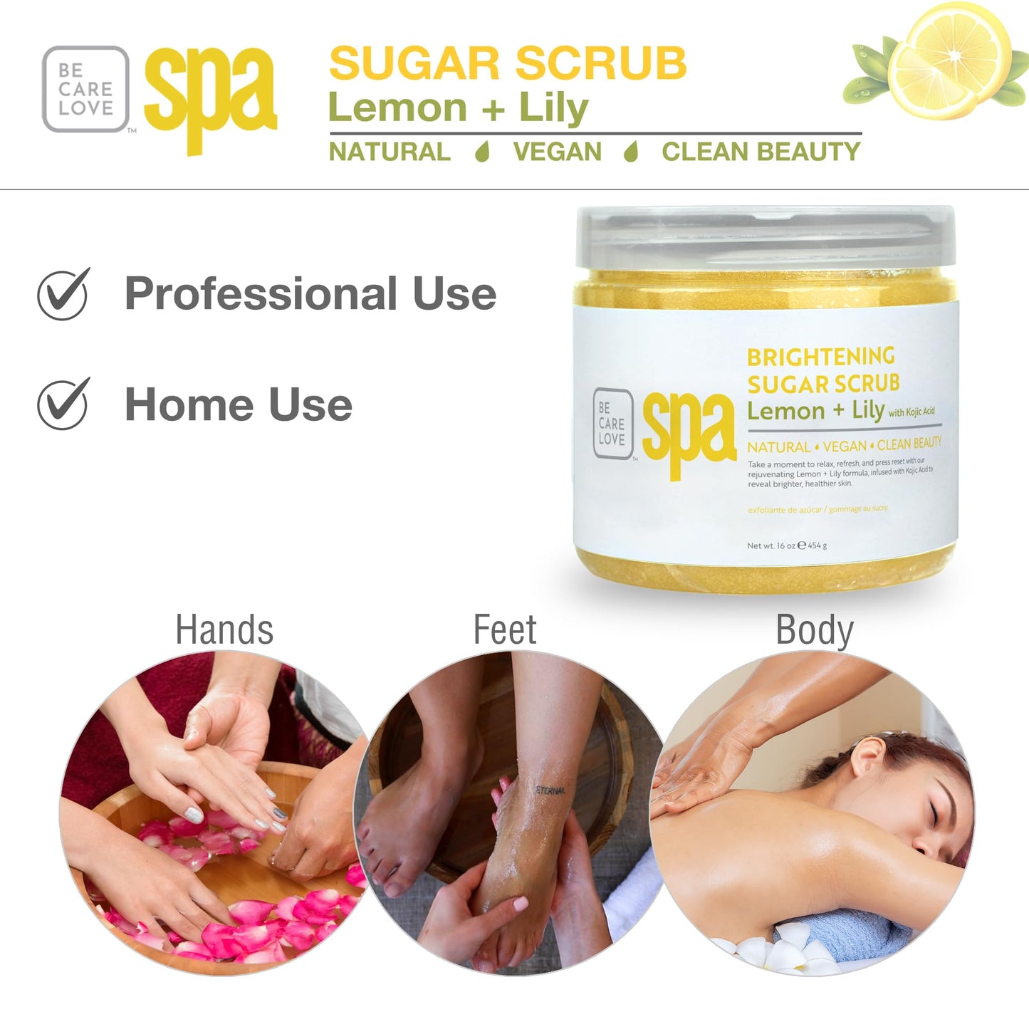 BCL Spa Lemon Lily Sugar Scrub - Professional Radiance-Boosting Body Scrub for Dull Skin, Self Care Body Exfoliator, Made in USA, 16 oz