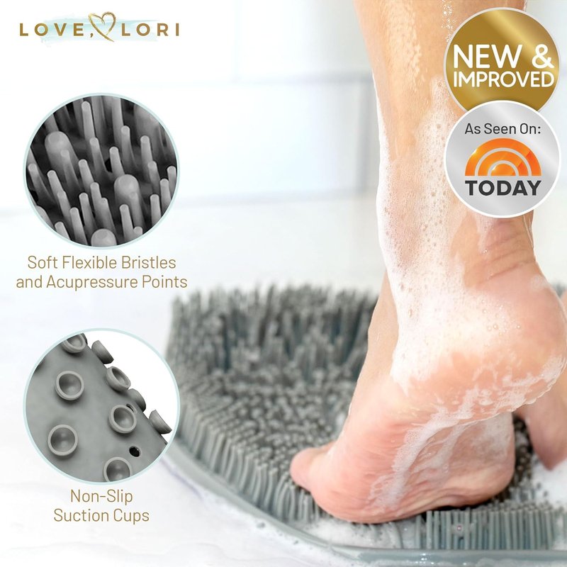 LOVE, LORI Premium Foot Scrubber - XL Non-Slip Shower Exfoliator with Suction Cups | Grey