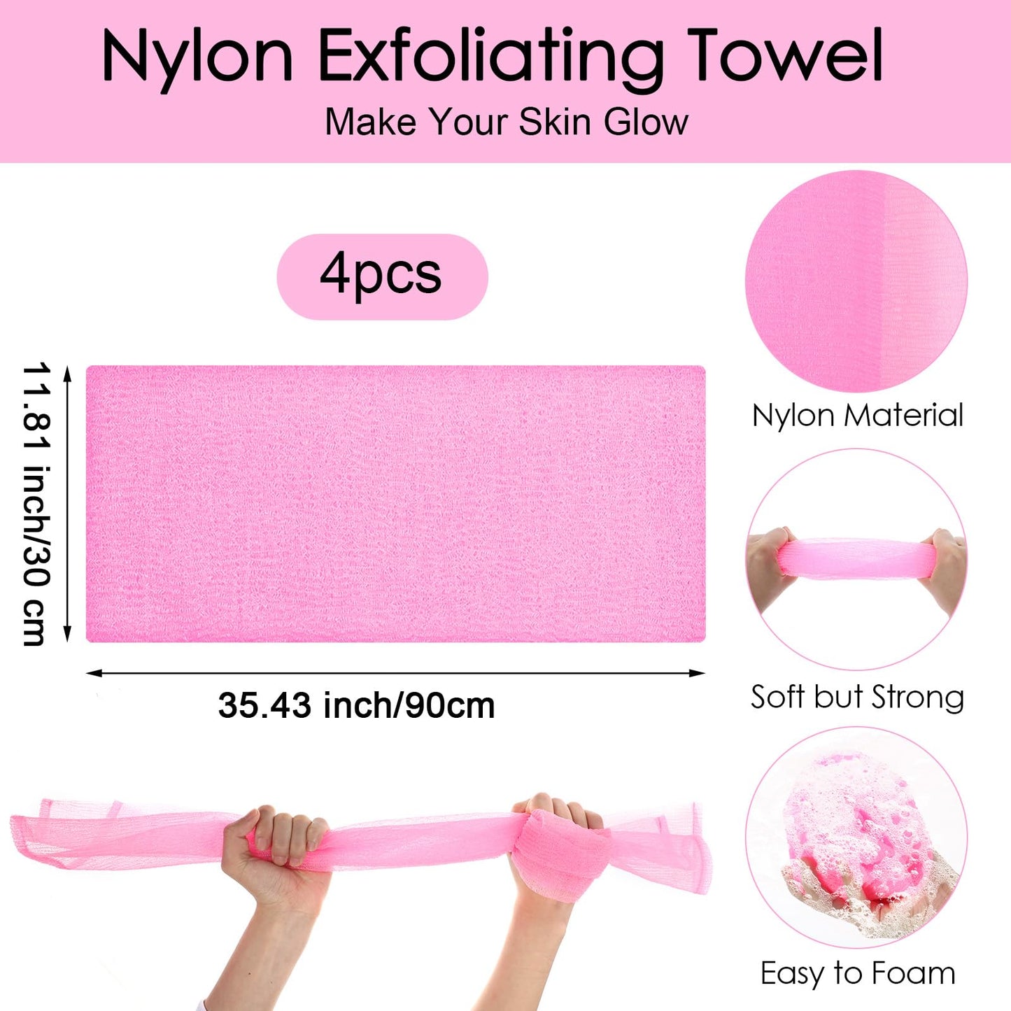 Hecila Exfoliating Washcloth Body Scrubber Bath Cloth Skin Bath Wash Towel for Shower 35 Inch Japanese Nylon Washcloth Loofah Sponge Net Rag Back Scrubber for Women and Men