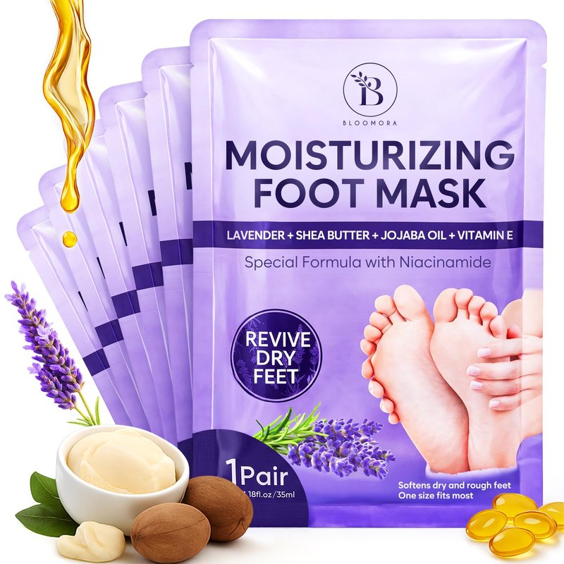 6 Pack Moisturizing Foot Mask for Dry Cracked Feet, Restoring & Hydrating Socks with Lavender, Shea Butter, Jojoba Oil & Vitamin E, Feet Mask for Women & Men Foot Care