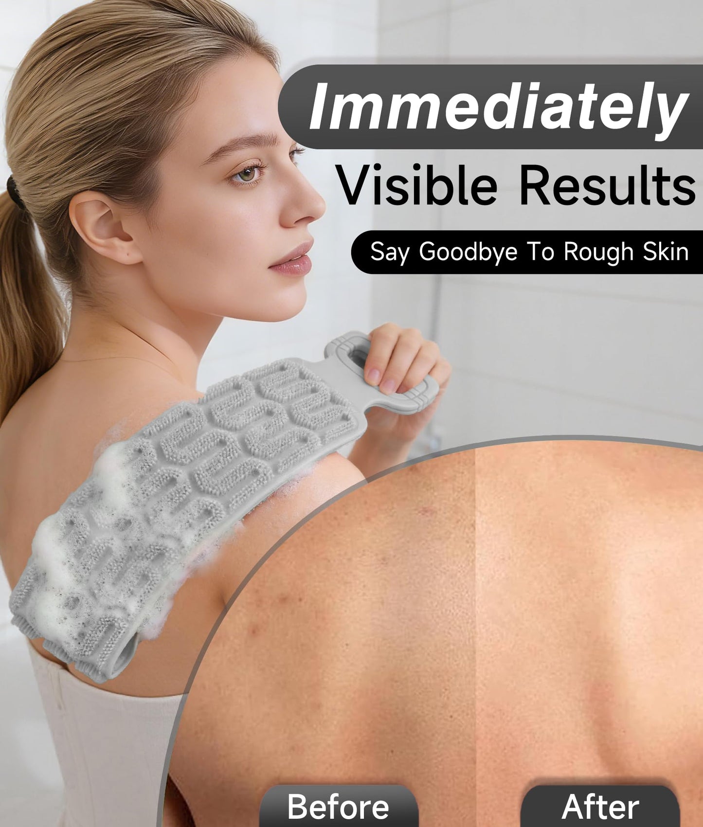 EaTubano Back Scrubber for Shower - Exfoliating Back Scrubber with Handles,Double-Sided Exfoliating Wash Bath Tool for Use in Shower, Back Washer to Deep Clean Your Skin for Men & Women (Grey)