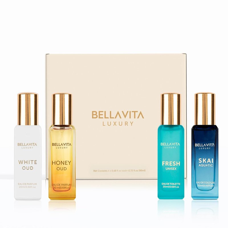 Bellavita Luxury Unisex Perfume Gift Set with Honey Oud, White Oud, Skai, and Fresh | 80ml | Perfume for Men and Women | Honey, Artemisia Lemon, Bergamot, and Sweet Almond Notes | Women's Day Special
