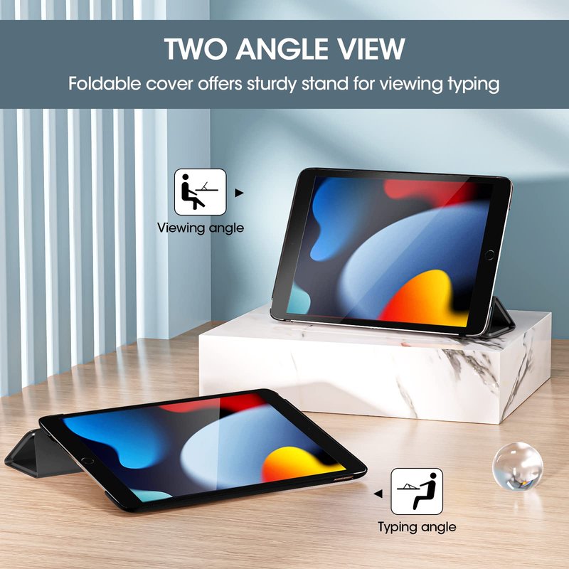 ProCase for iPad 9th/ 8th/ 7th Generation Case 10.2 Inch (2021/2020/2019 Release), 10.2 iPad Case 9th/ 8th/ 7th Gen Cover, Slim Smart Cover with Translucent Hard Shell Back -Black