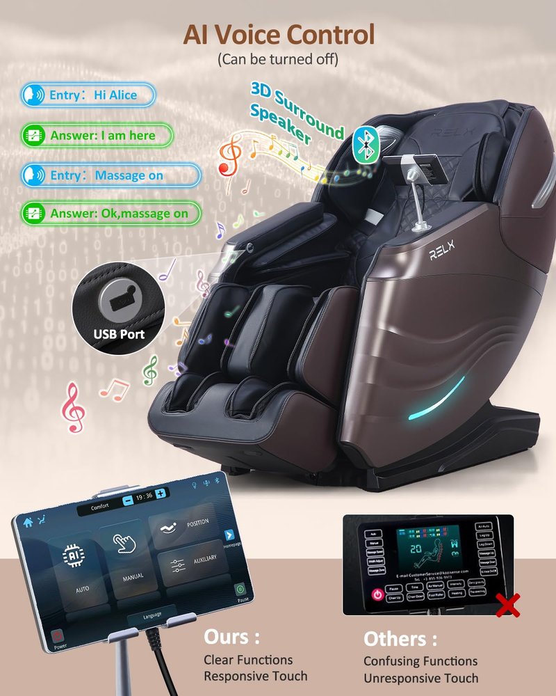 RELX 2026 Massage Chair Full Body, 20 Modes Zero Gravity SL-Track Shiatsu Massage Chair Built-in Heat System, Airbag Massage with Body Scan, Deep Yoga Stretch, Calfrest Extension and AI Control(Brown)