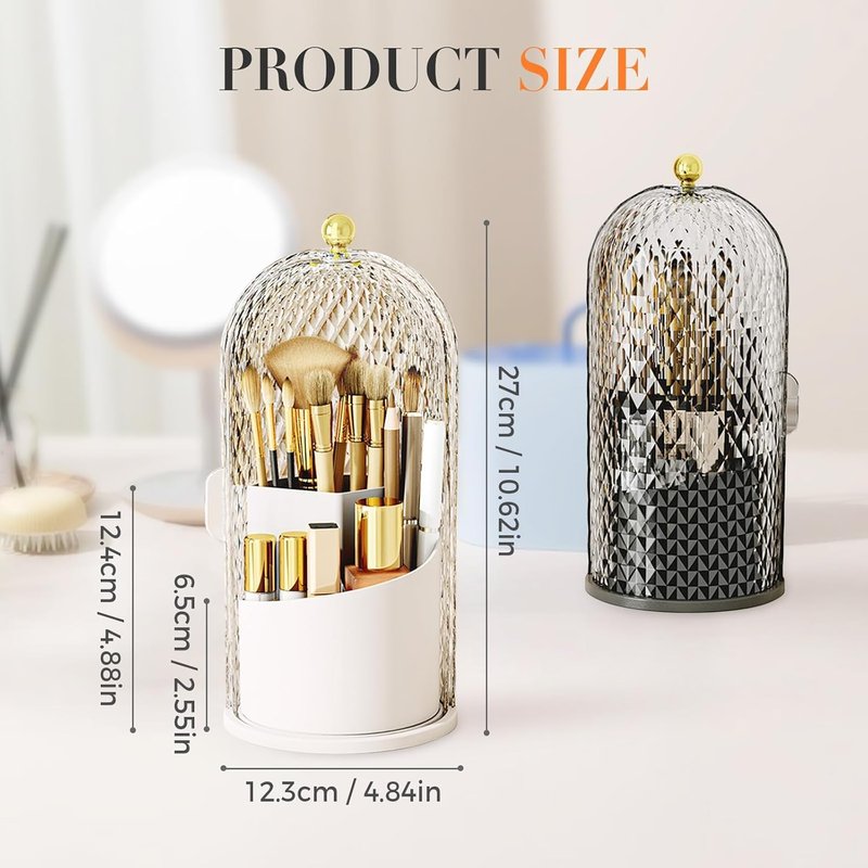 Skiennix Concealed Toothbrush Holder - 360° Rotating Makeup Brush Organizer with Lid | Dustproof, Black