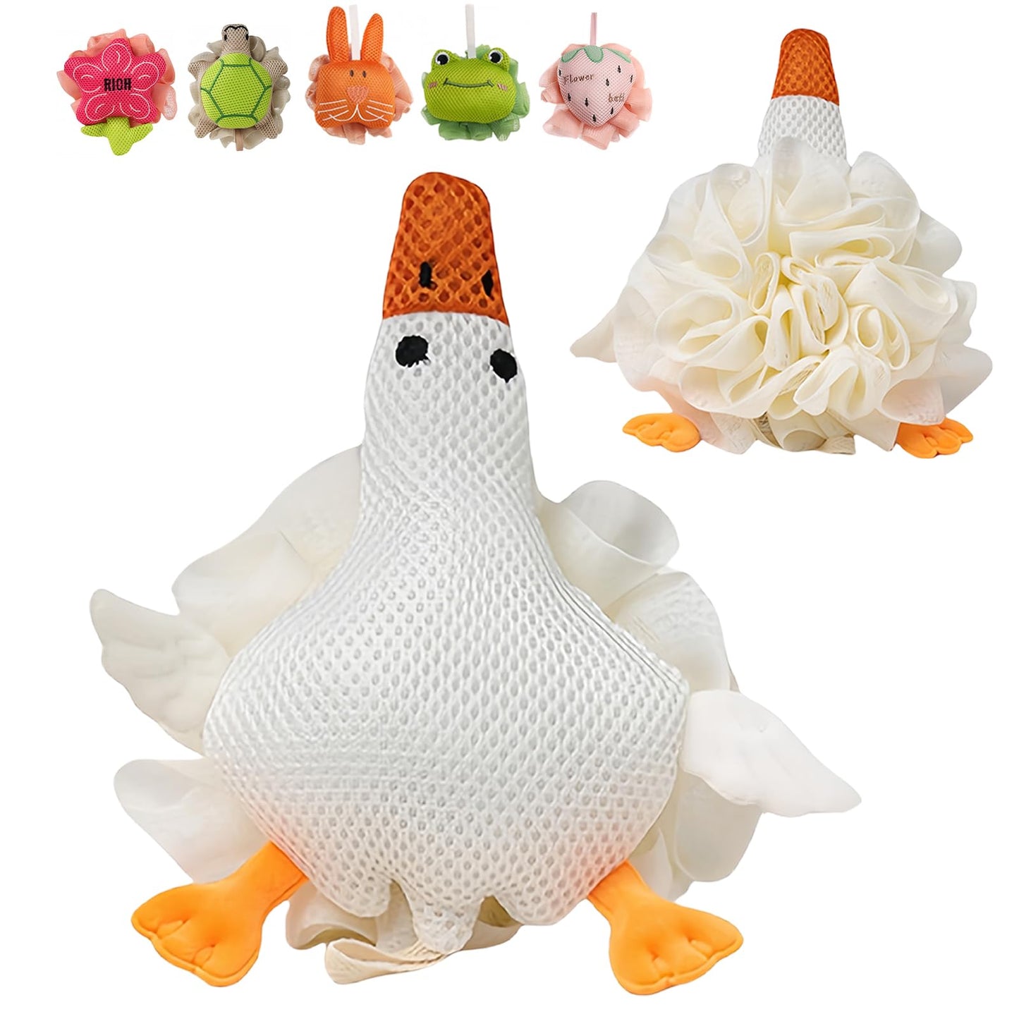 Kids Loofah, Cute Cartoon Animal Kids Bath Sponge with Hanging Rope, Soft Double Mesh for Rich Lather