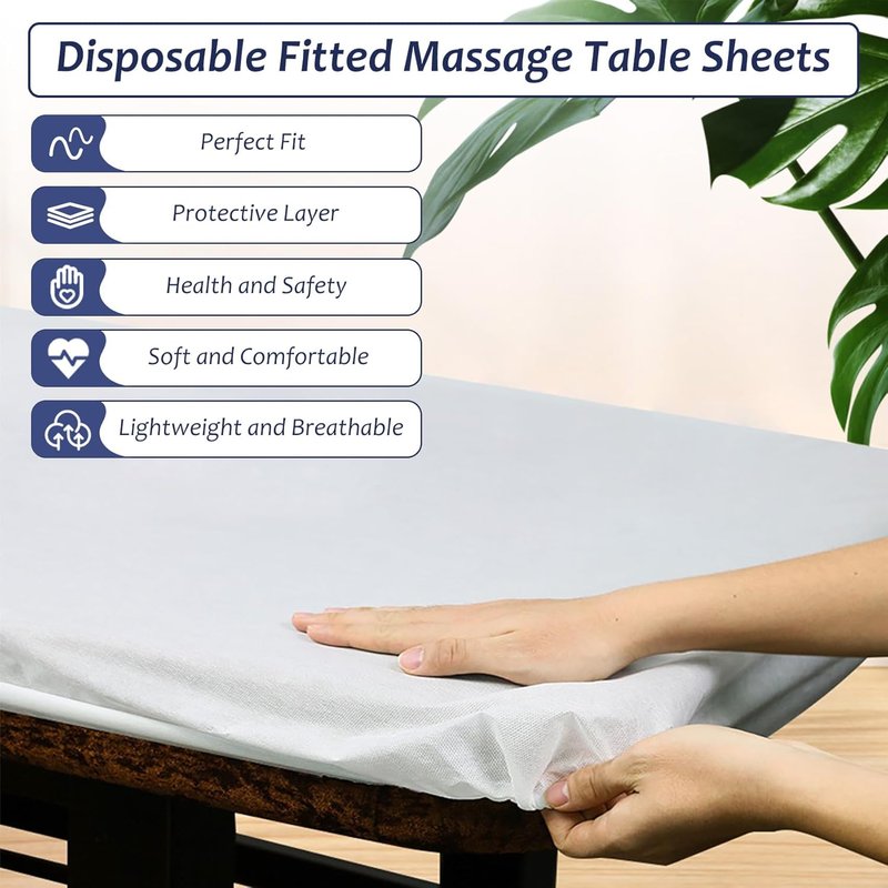 Skiennix Disposable Fitted Massage Table Sheets - Heavy Duty, Breathable, 36 x 85 Inch, White Non-Woven Fabric | 30 Pack
