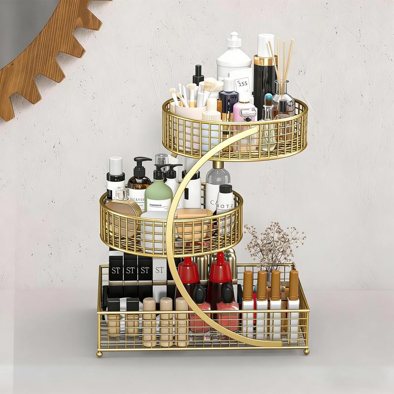 BCWW Makeup Organizer - 3-Tier Countertop Storage for Cosmetics & Skincare | Elegant Gold Finish