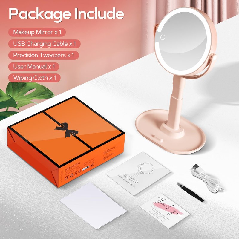 B Beauty Planet Makeup Mirror with Lights, Lighted Magnifying Mirror 30X with 3 Lighting and Adjustable Brightness, 2-Sided Height Adjustable Vanity Mirror for Bathroom, Gifts for Women Pink
