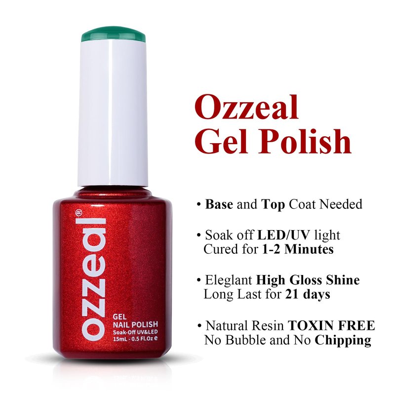 Ozzeal Gel Polish, 0.5 Fl Oz Christmas Green Gel Nail Polish Autumn Winter Soak Off LED UV Gel Nail Polish Art Starter Manicure Salon DIY Nail Gel Polish